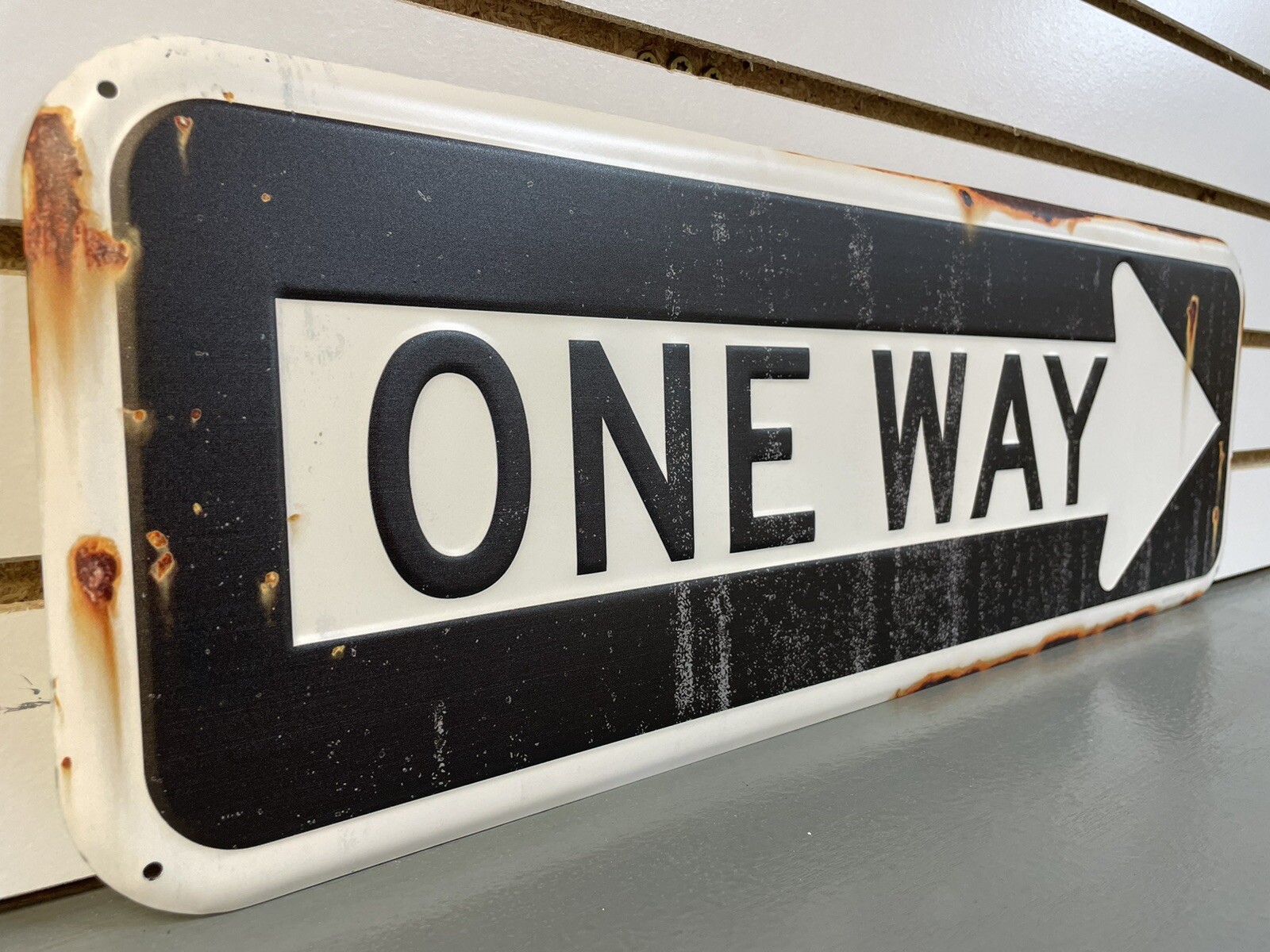 Reproduction ONE WAY Distressed Metal Street Sign Old Classic, Wall Decor 24”x8”
