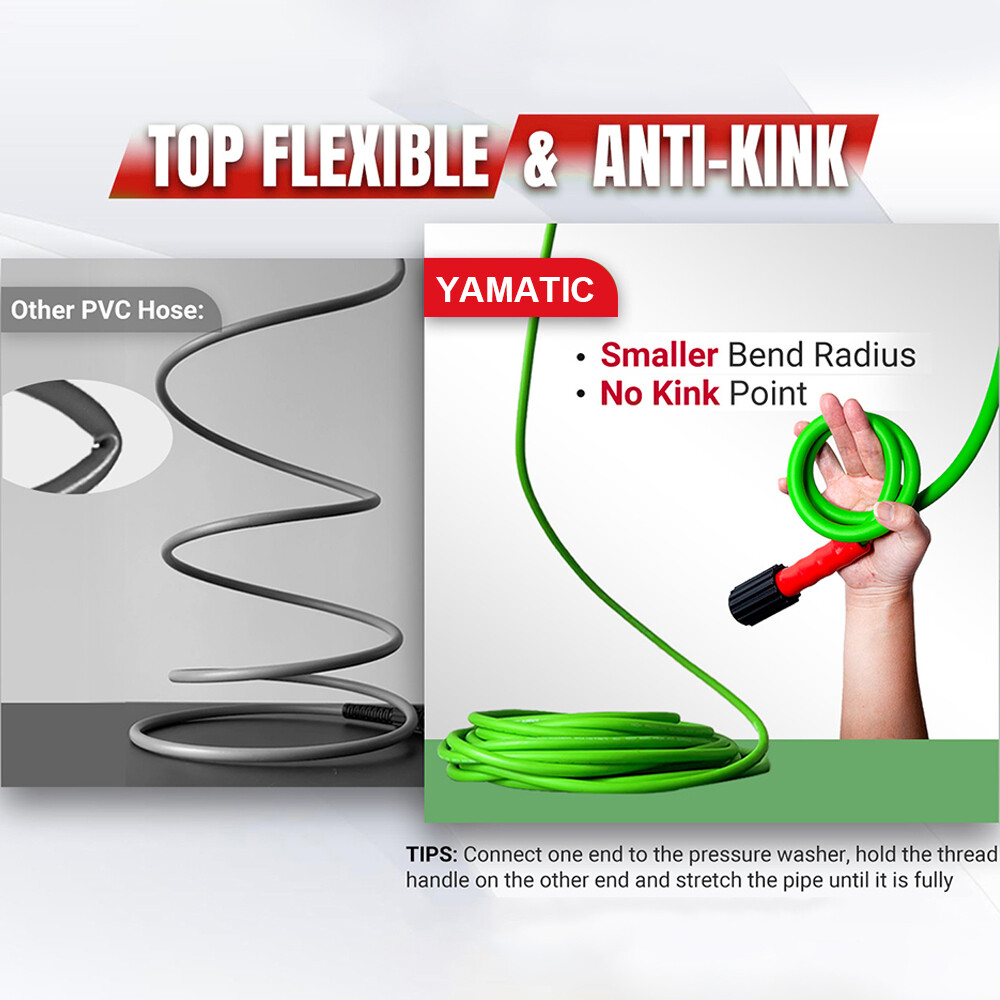 YAMATIC 3200 PSI Pressure Washer Hose 1/4" M22-14/15mm Flexible Pressure Hose