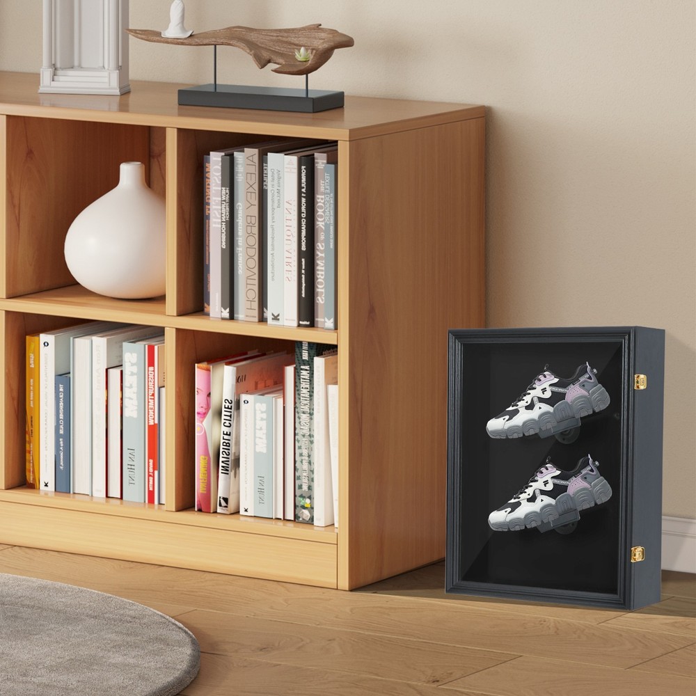 Lockable Sneaker Display Case, Shoes Frame with UV Protection, Wall-Mounted (1P)