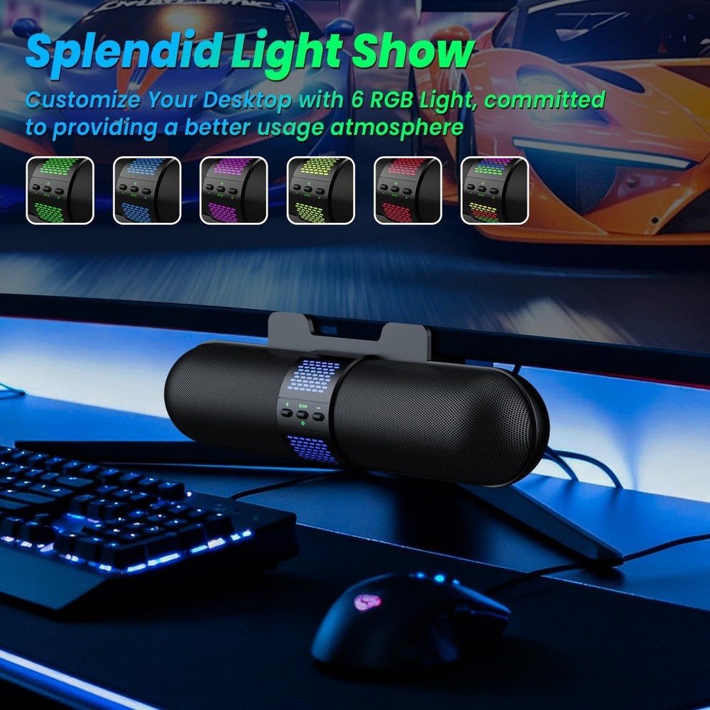 BESTISAN Computer Speaker, Bluetooth 5.3/Wired USB A/C Connection, 6 RGB Light