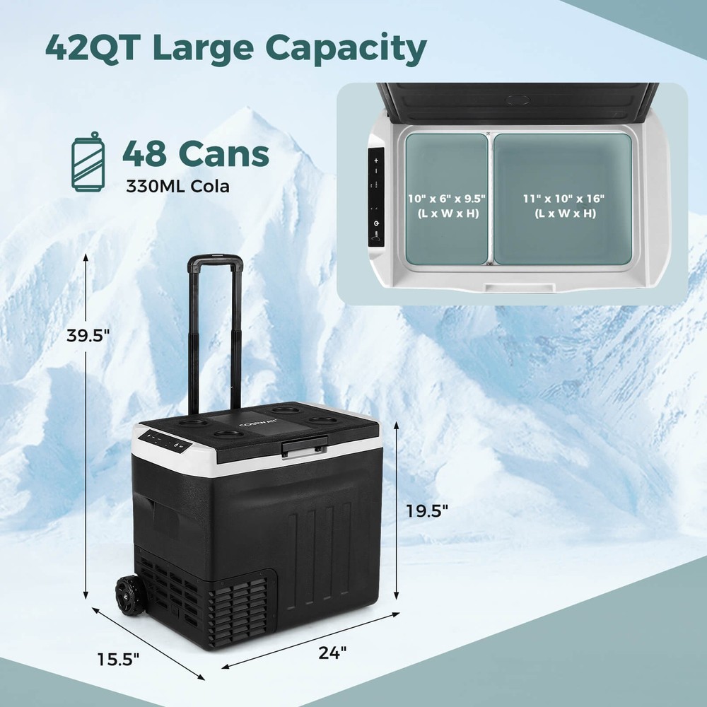 12 Volt Car Refrigerator w/ -4℉~68℉ Adjustable Range Divider for Camping