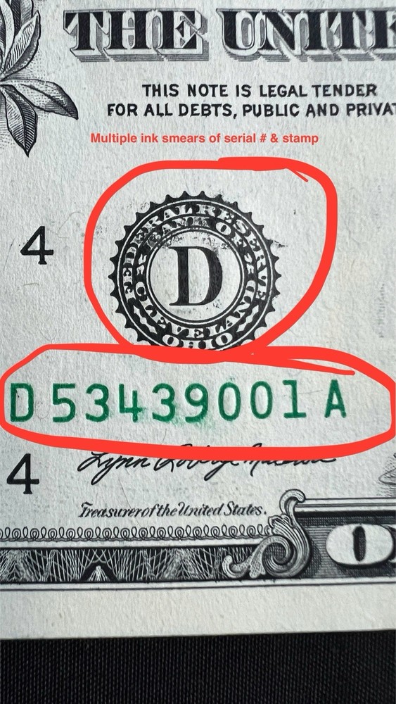 Rare Uncirculated Sequential $1 Bills w/ Multiple Printing Errors - 1 each