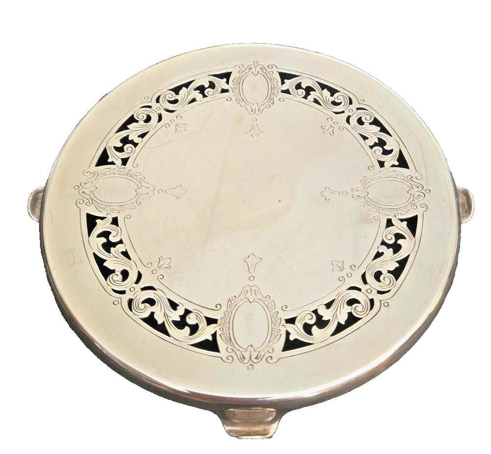 VTG. Reed & Barton #149 ORNATE Silver Plate Footed Kettle Trivet/Wine Coaster 6”