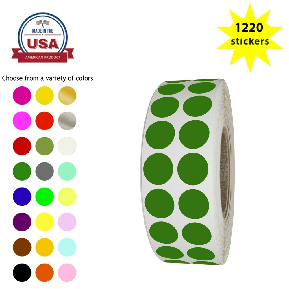 Color Coding Labels in Roll ~ 5/8" Round Inventory Sticker Dots 17mm 1220 Pack