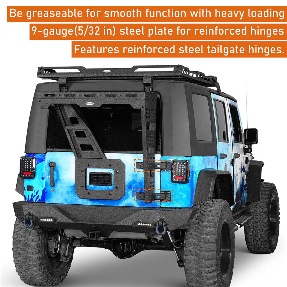 Hooke Road Tailgate Basket Rear Cargo Rack w/ Hinge for 07-18 Jeep Wrangler JK