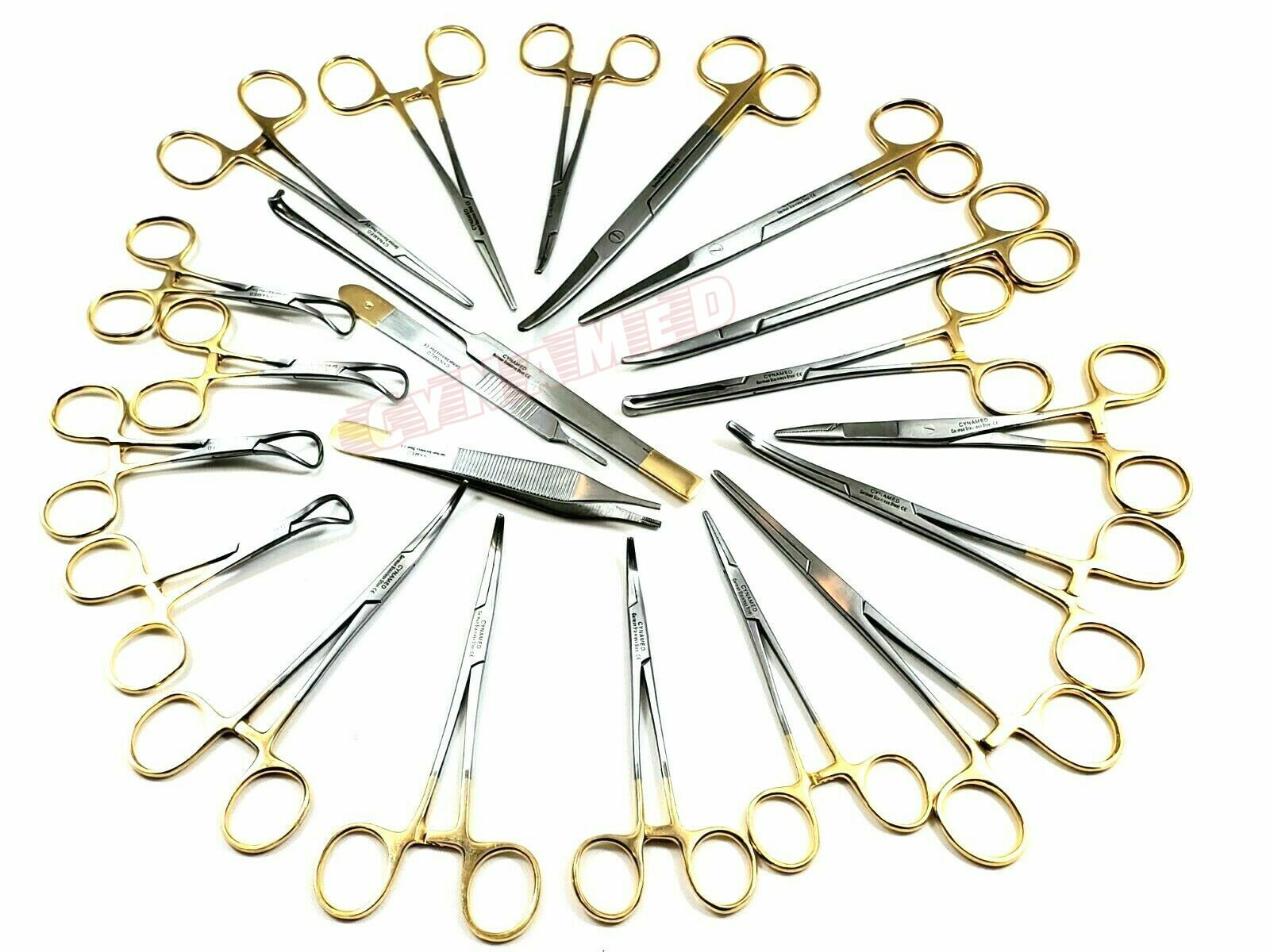 GERMAN 82 PCS GOLD HANDLE GENERAL SURGERY SPAY PACK DENTAL SURGICAL INSTRUMENTS