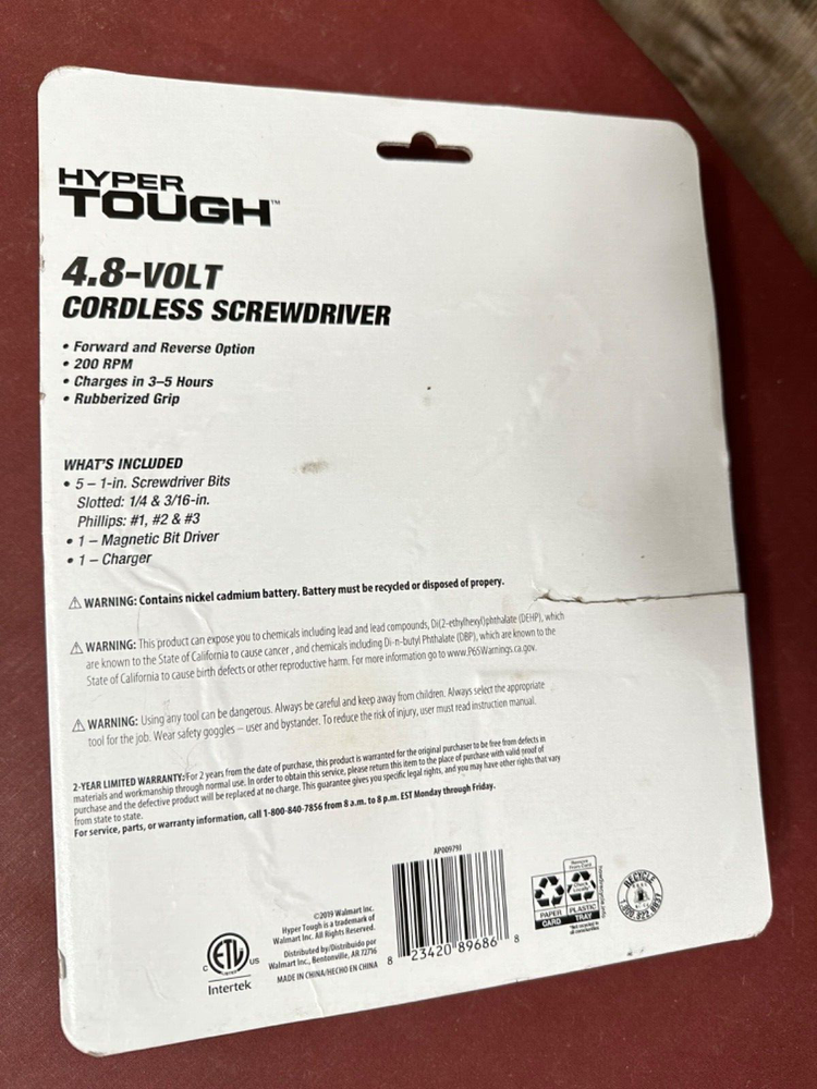 HYPER TOUGH 4.8-VOLT Cordless Screwdriver, Charger, Missing The Original Bits