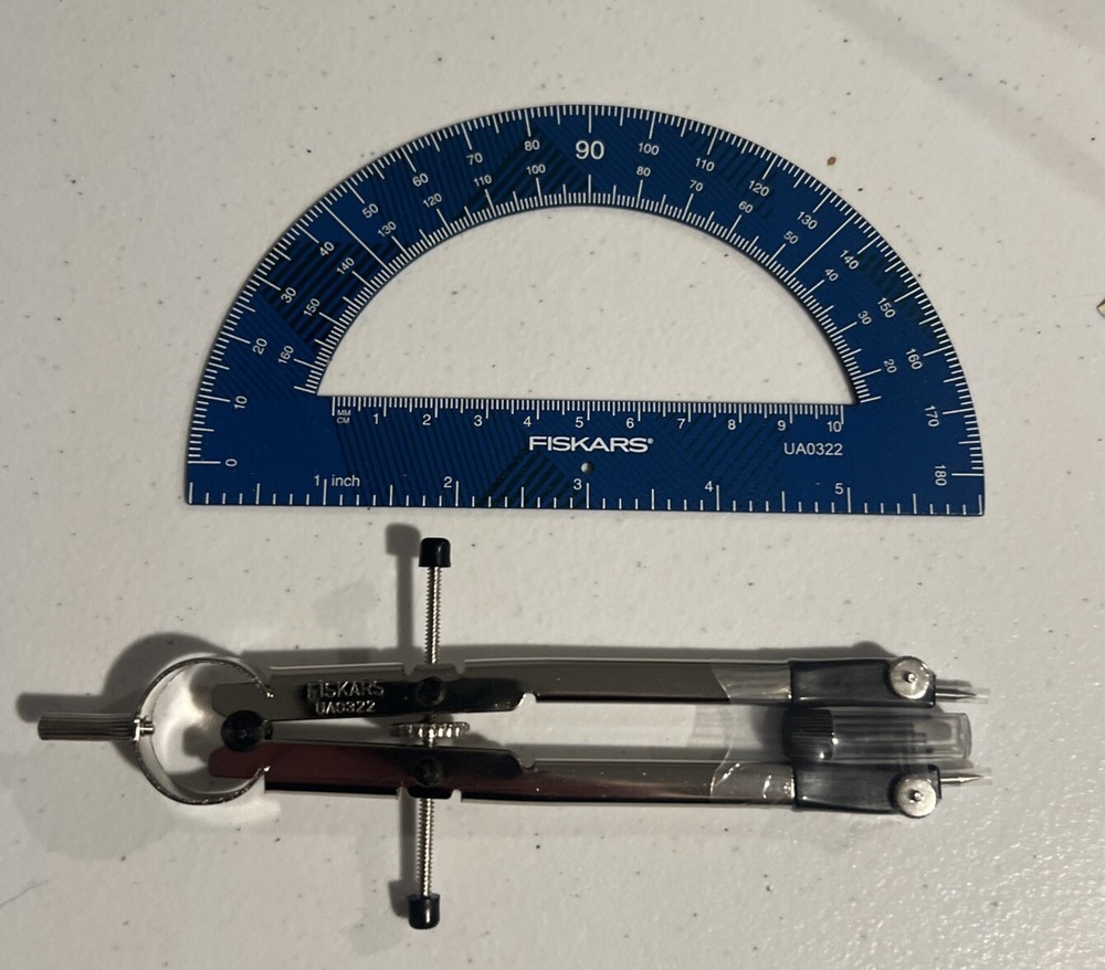New Fiskars Metal Compass & Protractor Set Blue