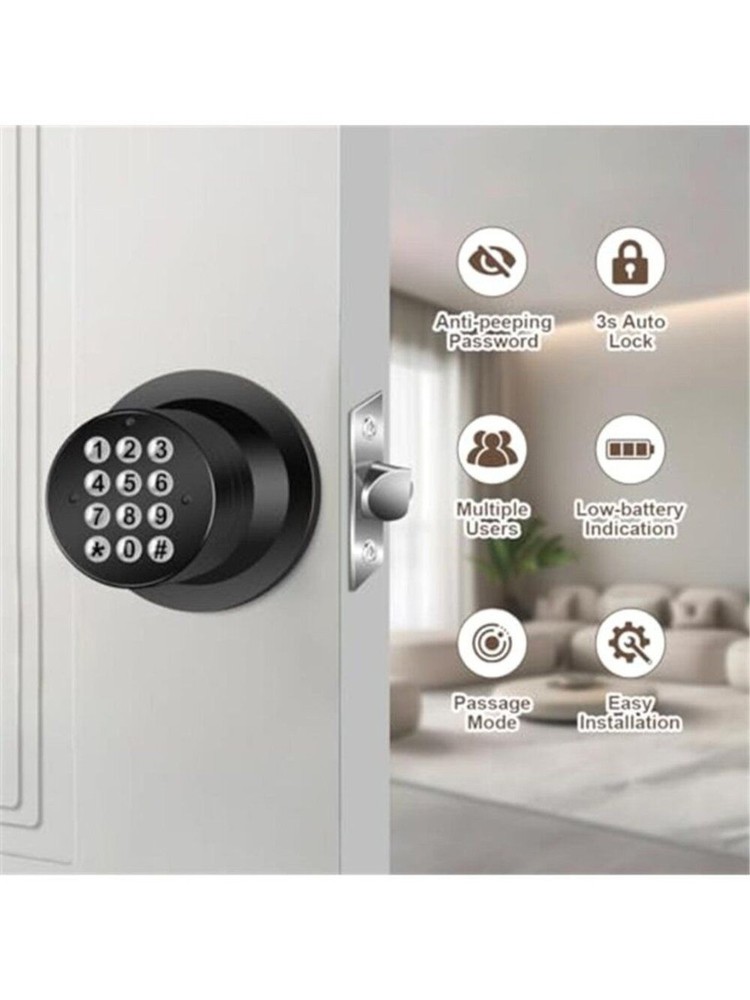 Door Knob with Keypad, Keyless Entry Door Lock, Black Electronic Code Locks