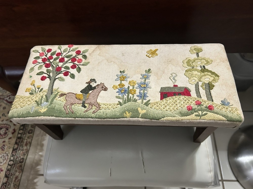 Vintage needlepoint footstool