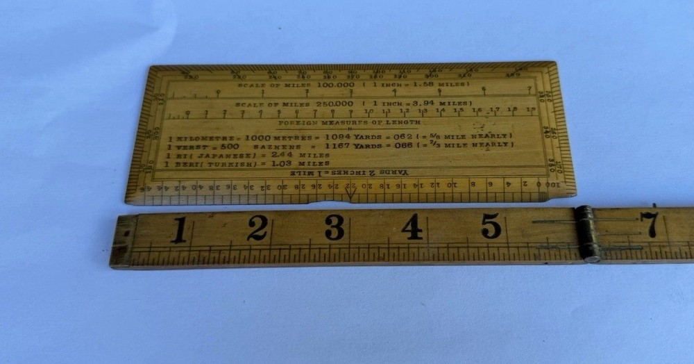 Vintage Original 6" Rectangular Protractor Map Scale Measuring Ruler Old Tool
