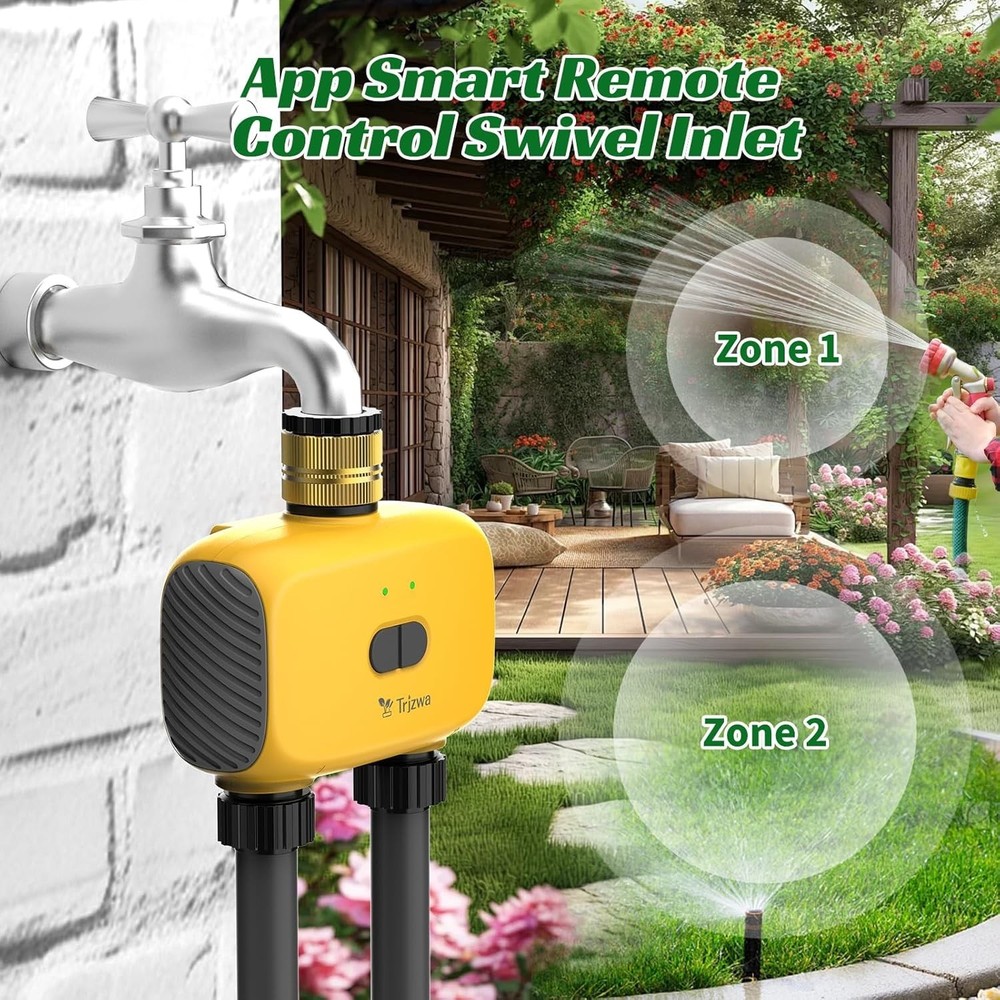 Automatic WiFi Hose Timer - 2-Zone Water Controller for Lawn/Garden w/Delay