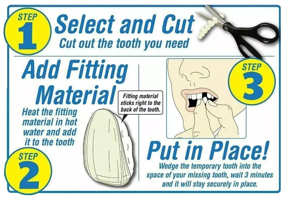 3 Pack Set Instant Smile Bright White Shade Temporary Teeth Replacement Kit