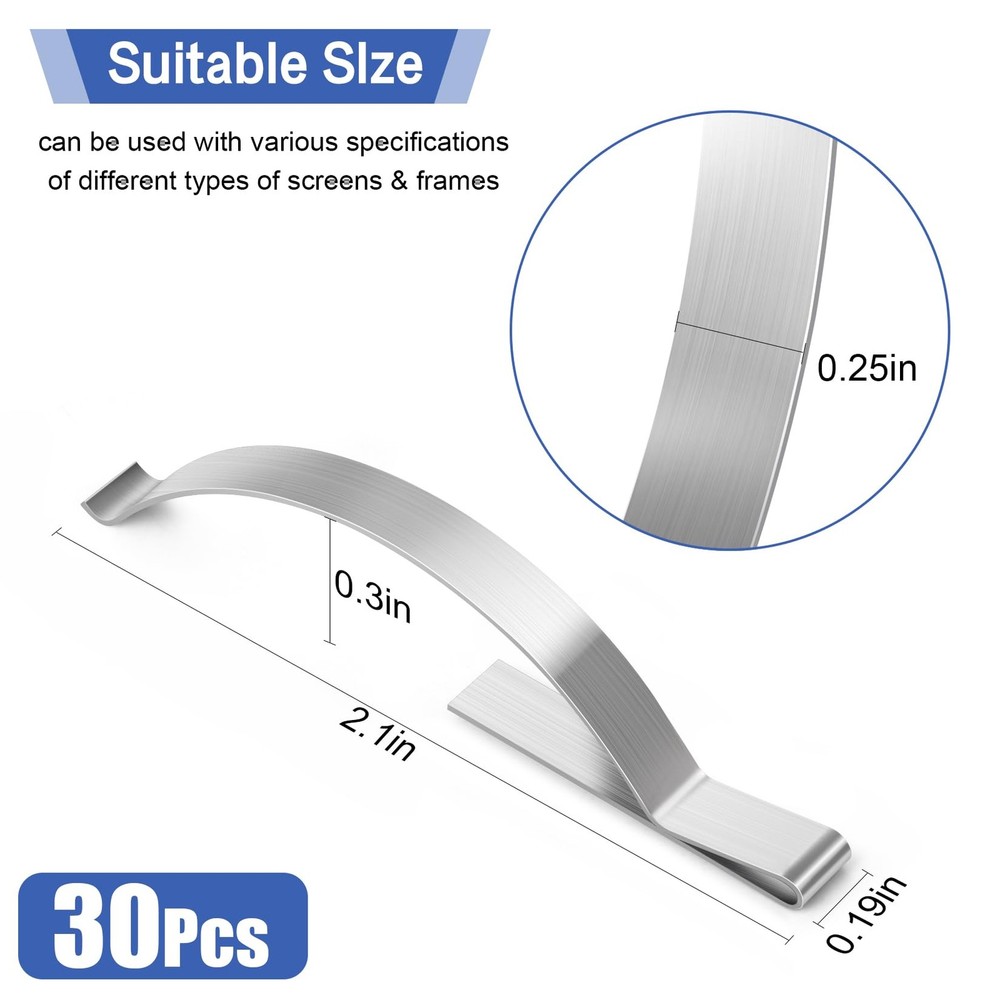 30Pcs Flat Corner Mount Window Screen Clips,Tension Window Spring Stainless Stee