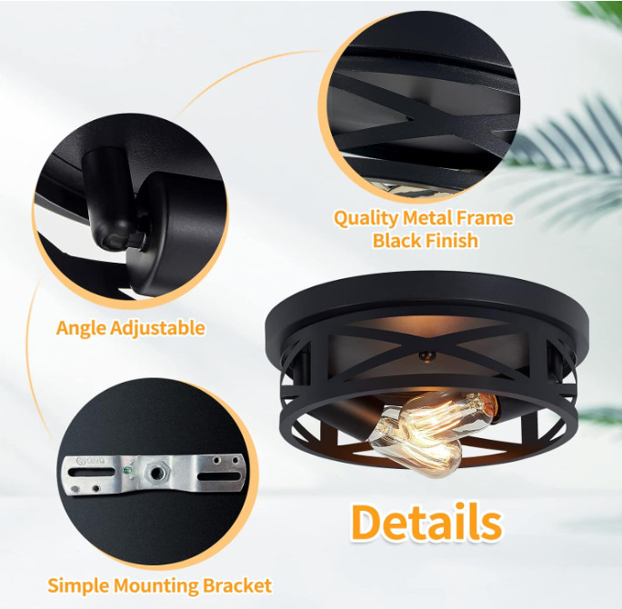 2 Pack Black Flush Mount Ceiling Light,Industrial Farmhouse, E26 Base (10.63in)