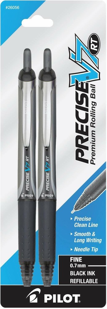 26056 Pilot Precise V7 RT Rollingball Pen, 0.7mm, Black, 2/Pack, Choose Quantity