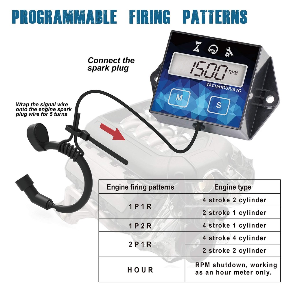 Small Engine Hour Meter Digital Tachometer Maintenance Reminder Battery Repla...