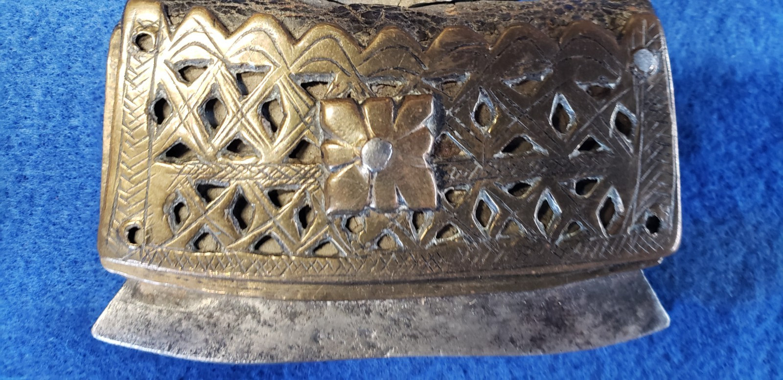 Antique Tibetan Fire, Flint Striker with Pouch Brass and Leather