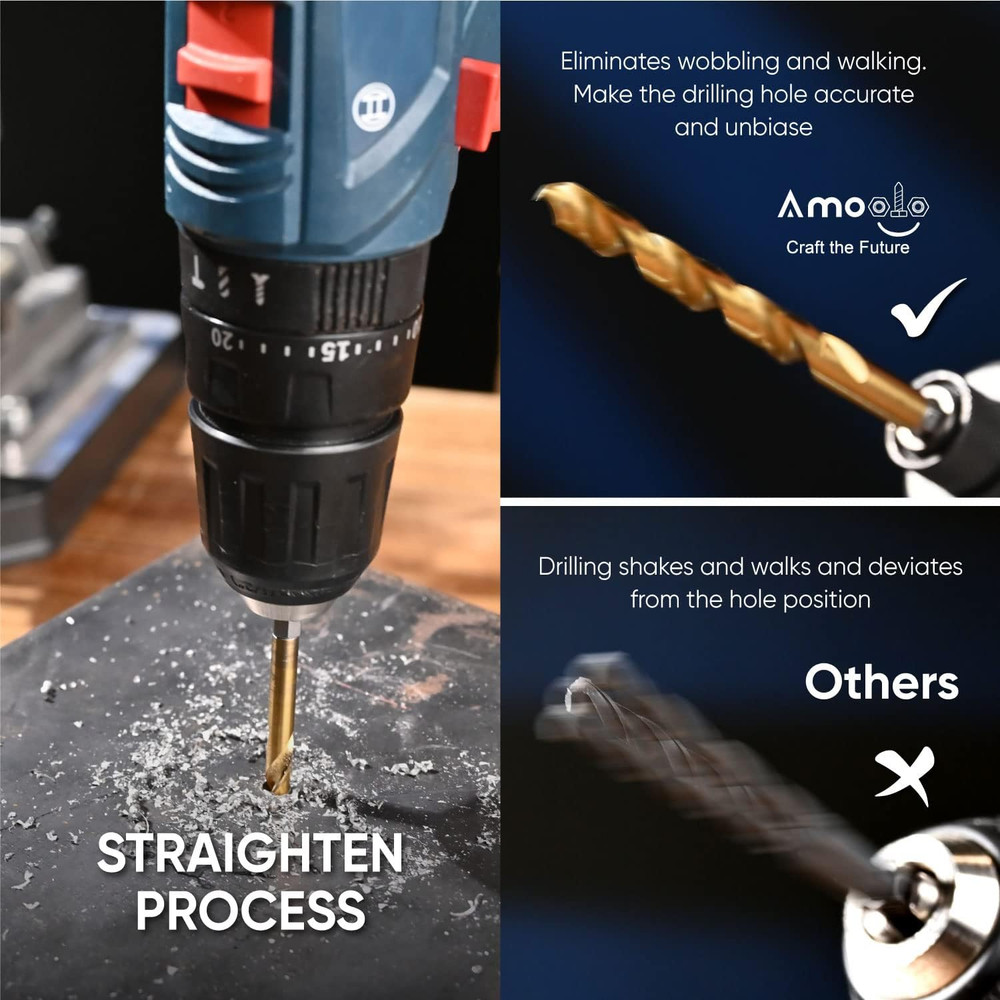 1/8 Hex Shank Drill Bits, 10Pcs Titanium HSS Twist Impact Drill Bit Set for Meta