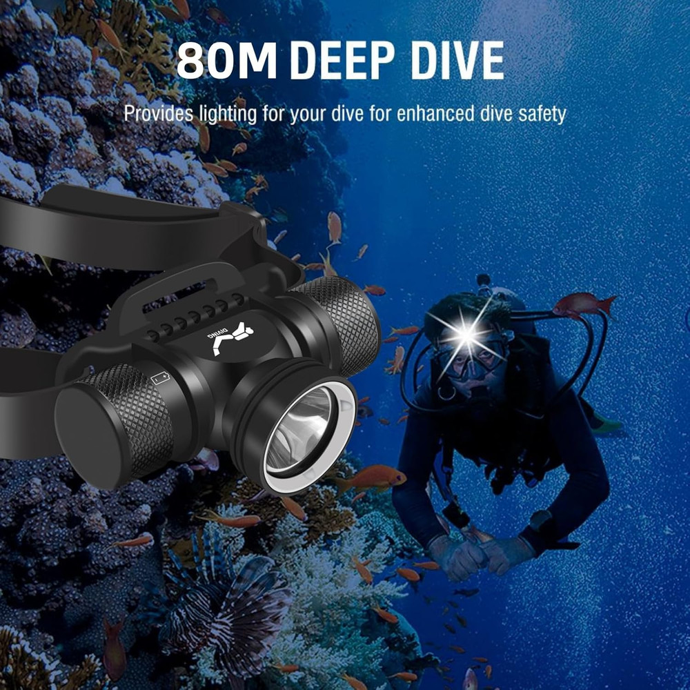 Scuba Diving Light, Diving Flashlight Headlamp, 5 Modes Dive Flashlight, Ultra B