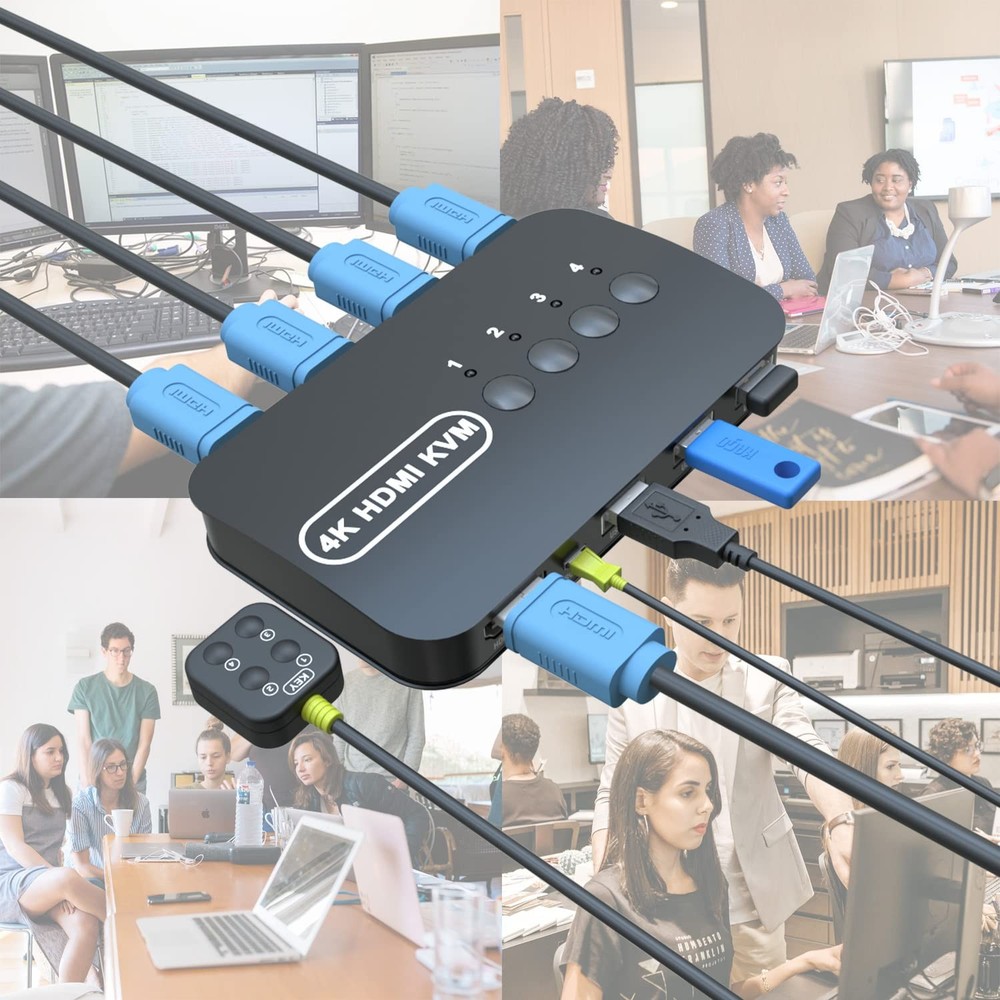 HDMI KVM Switch 4 Port -USB KVM for 4 Computers Share Keyboard Printer,Flash ...