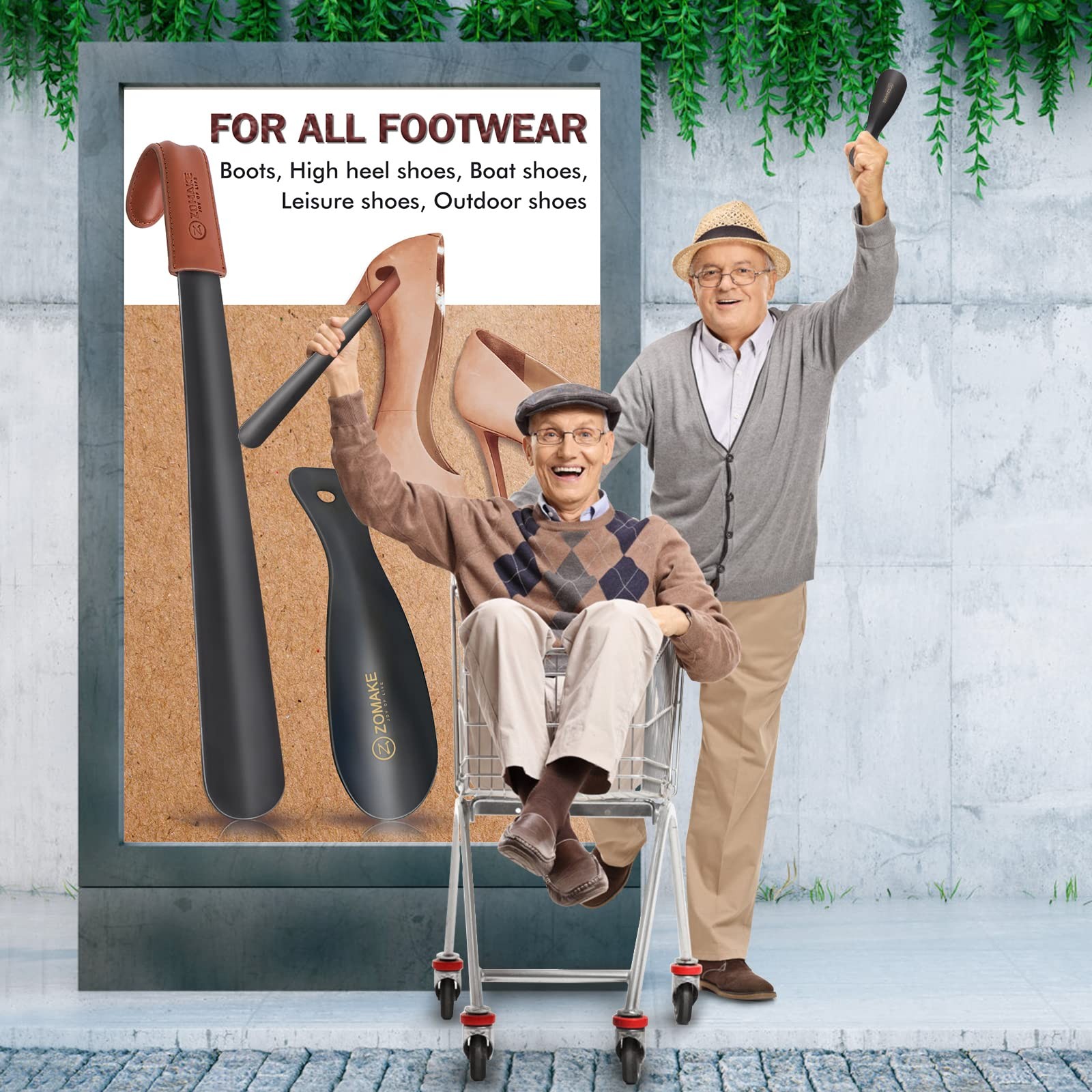 ZOMAKE Shoe Horn Long Handle for Seniors Men 16.5/7.5, 2 Pcs(16.5&7.5 In)-a