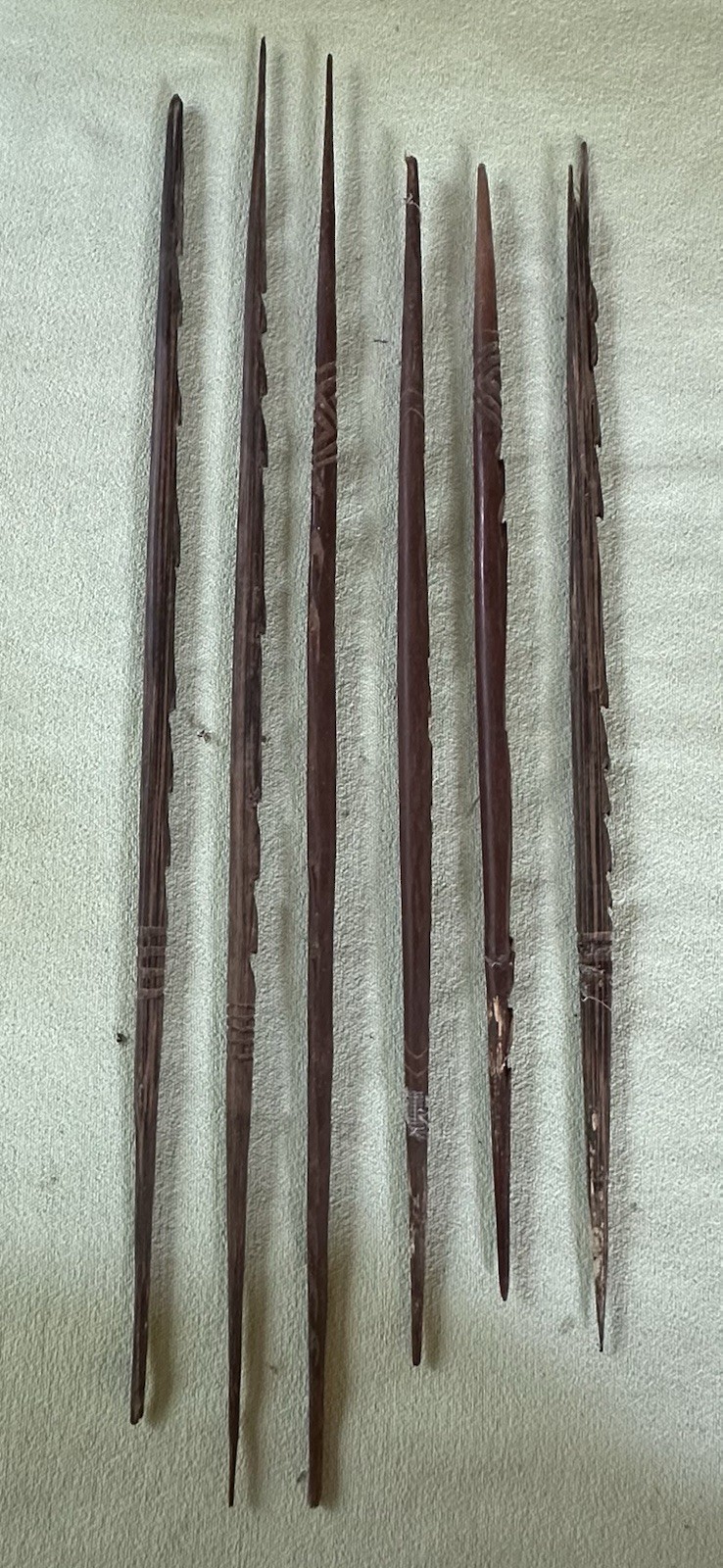 6 Antique Australian Aboriginal Carved Spear Tips