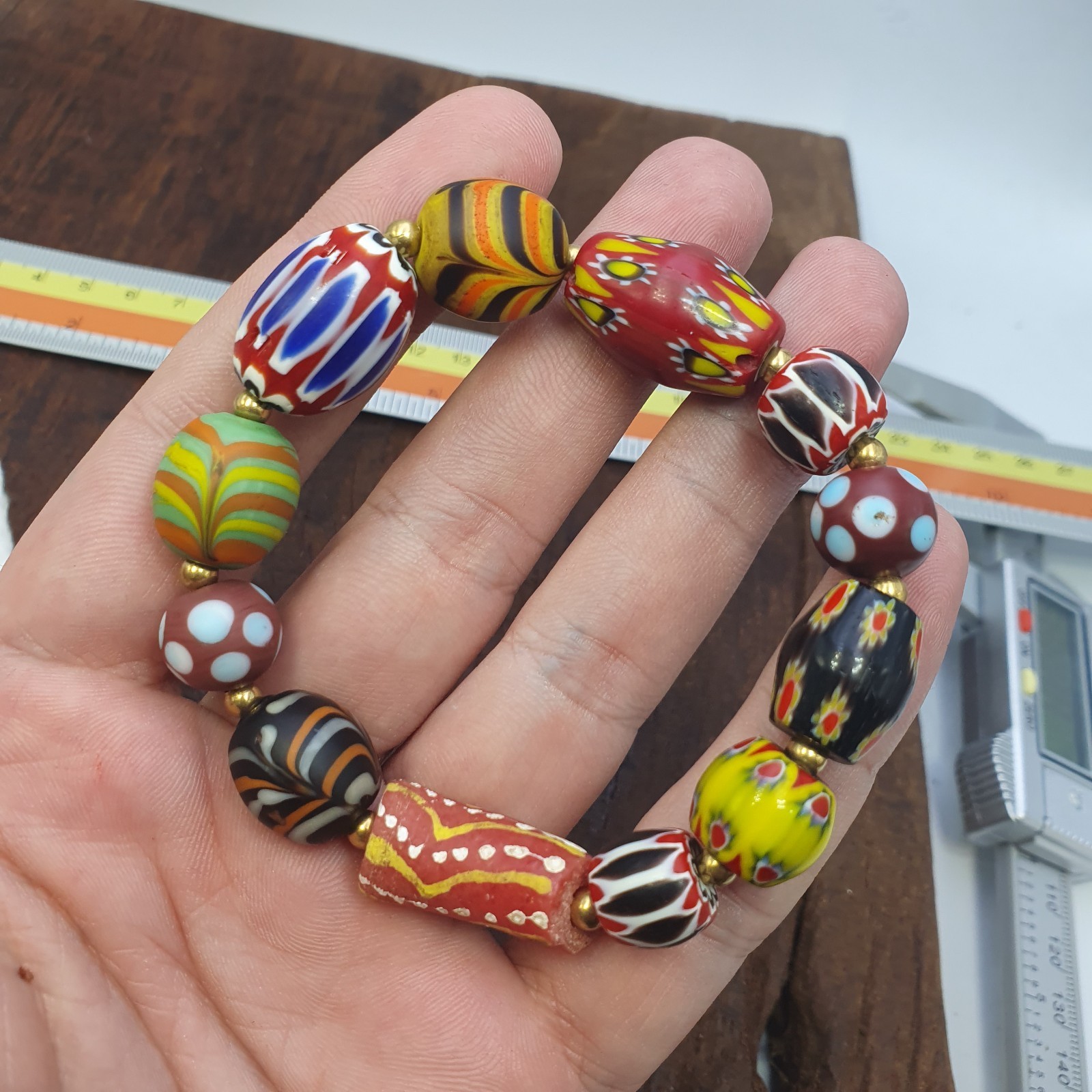 Vintage African venetian Style Chevron Feather Glass beads Braclet