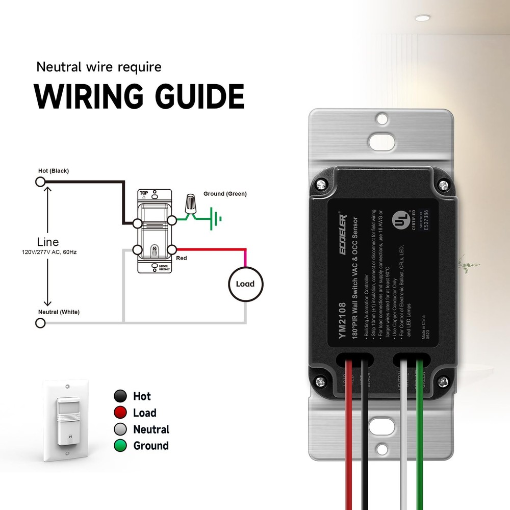 Motion Sensor Light Switch, Occupancy & Vacancy Model Motion Activated Wall S...