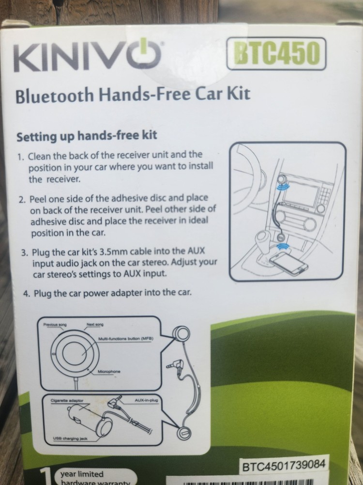 Kinivo BTC450 Bluetooth Car Kit (Hands-Free, AUX Bluetooth Adapter)