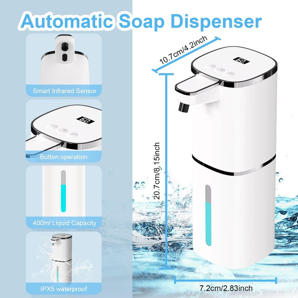 Automatic Foaming Soap Dispenser Touchless, USB Rechargeable Smart Hand Soap ...