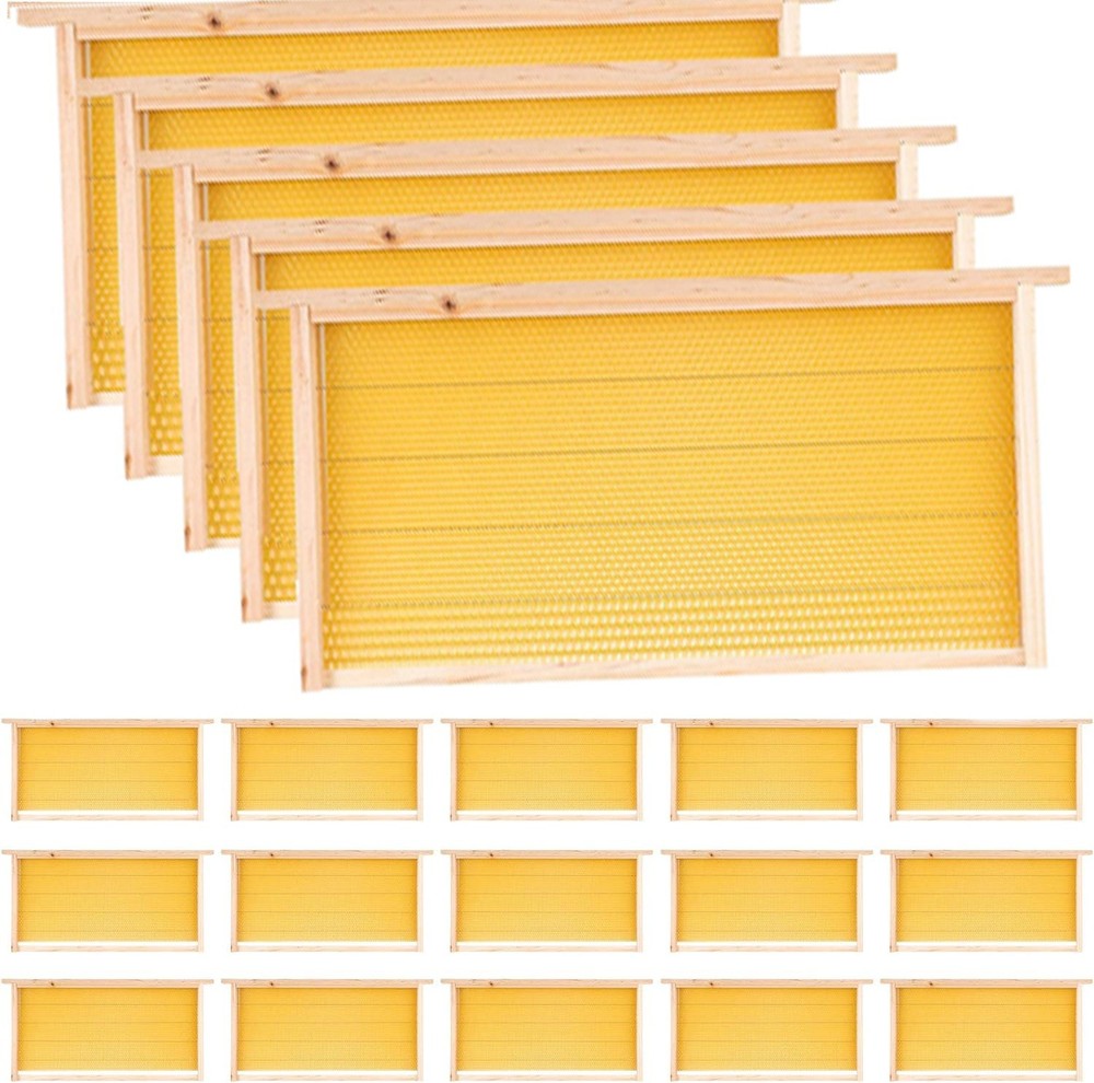 20 Assembled Beehive Frames, Coated Beeswax Foundations For Beekeeping
