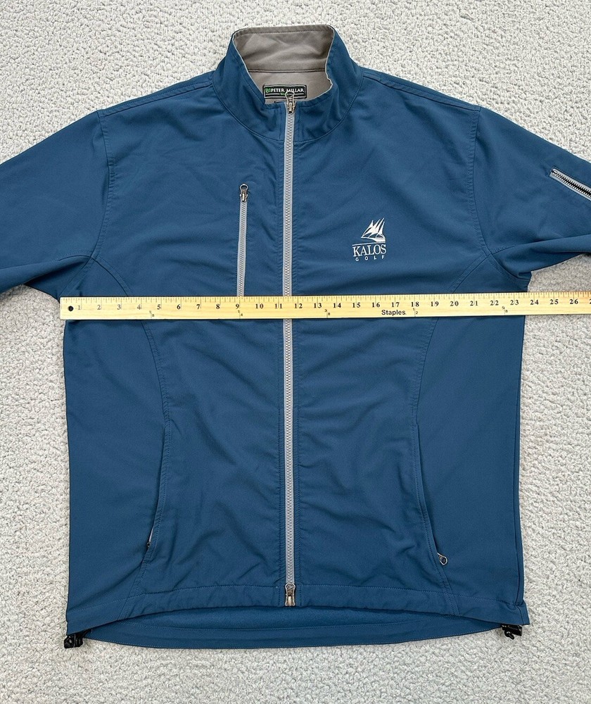 Peter Millar Wind Element Jacket Men's Medium Blue Full Zip Kalos Golf Logo