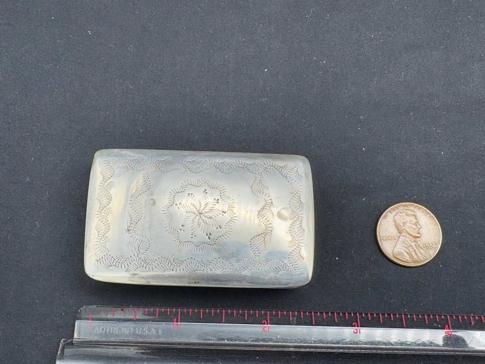 Antique Sterling Silver Hand Engraved Snuff Box