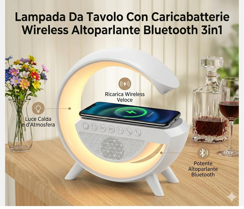 Table Lamp With Wireless Charger 3in1 Bluetooth Speaker