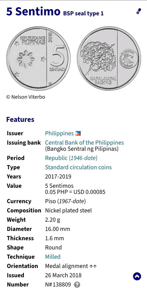 2019 Philippines 5 Sentimos New Generation Series.Uncirculated.