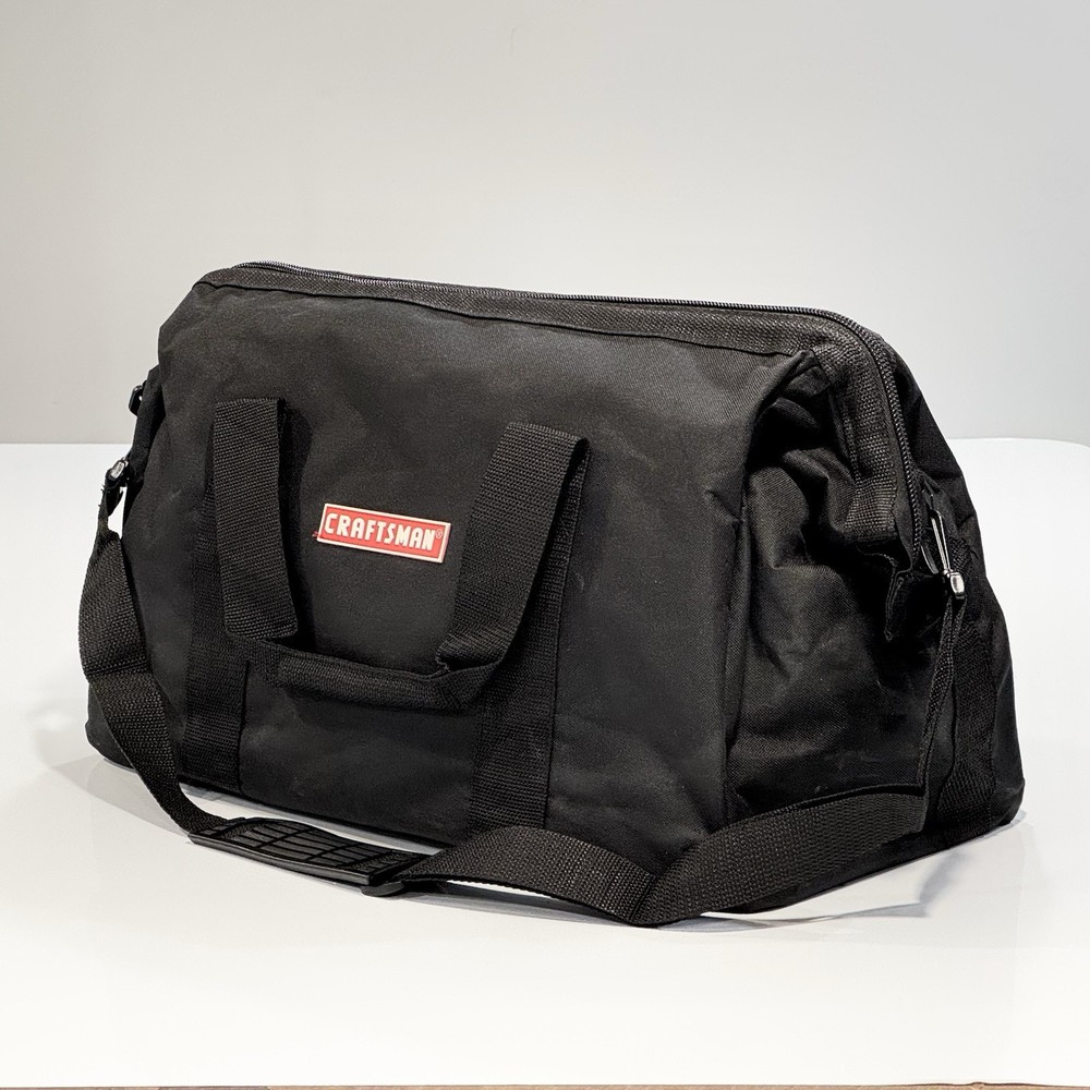 Craftsman Canvas Tool Bag, Inner Side Pockets, Reinforced Bottom, Shoulder Strap