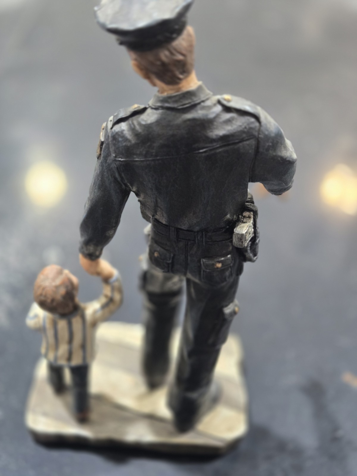Police Oficer and Child in Crosswalk Statue. 10.5" X 5.75".