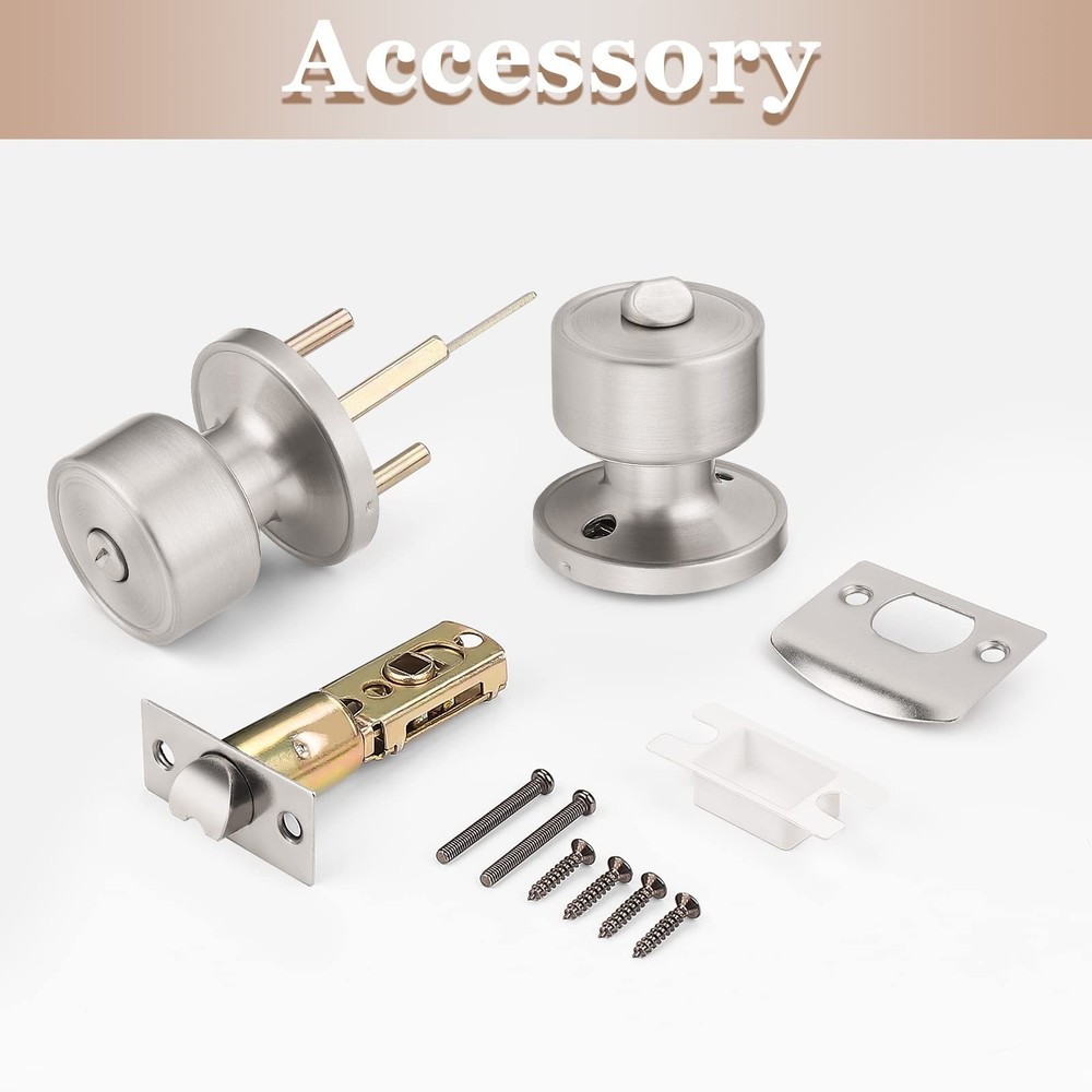 knobelite 3 Pack Satin Nickel Door Knobs Privacy Function Keyless Locks Inter...
