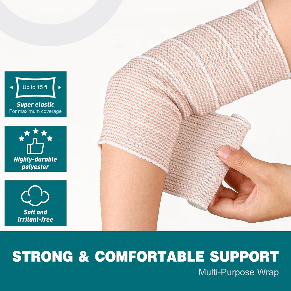 6 Pack 4" Elastic Compression Bandage Wrap Latex Free Reusable Support