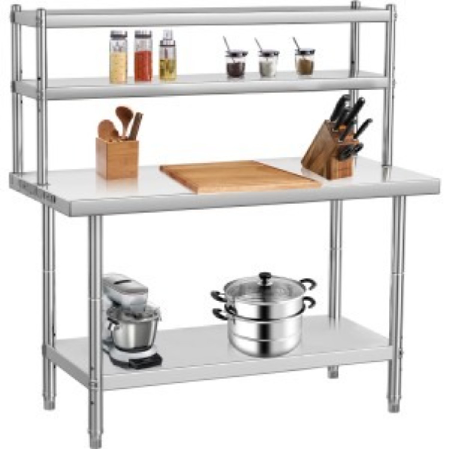 Stainless Steel Work Table with 2 Removable Adjustable Upper&Lower Shelves