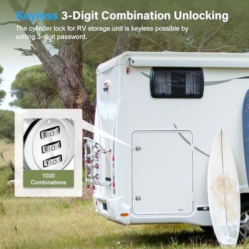 RV Baggage Compartment Door Combination Lock Silver for 1'' Thick Door,