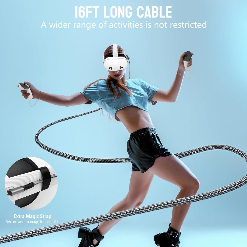 Link Cable for Meta/Oculus Quest 3s/3/2, 16FT Charging Cable Link, Connects Ques