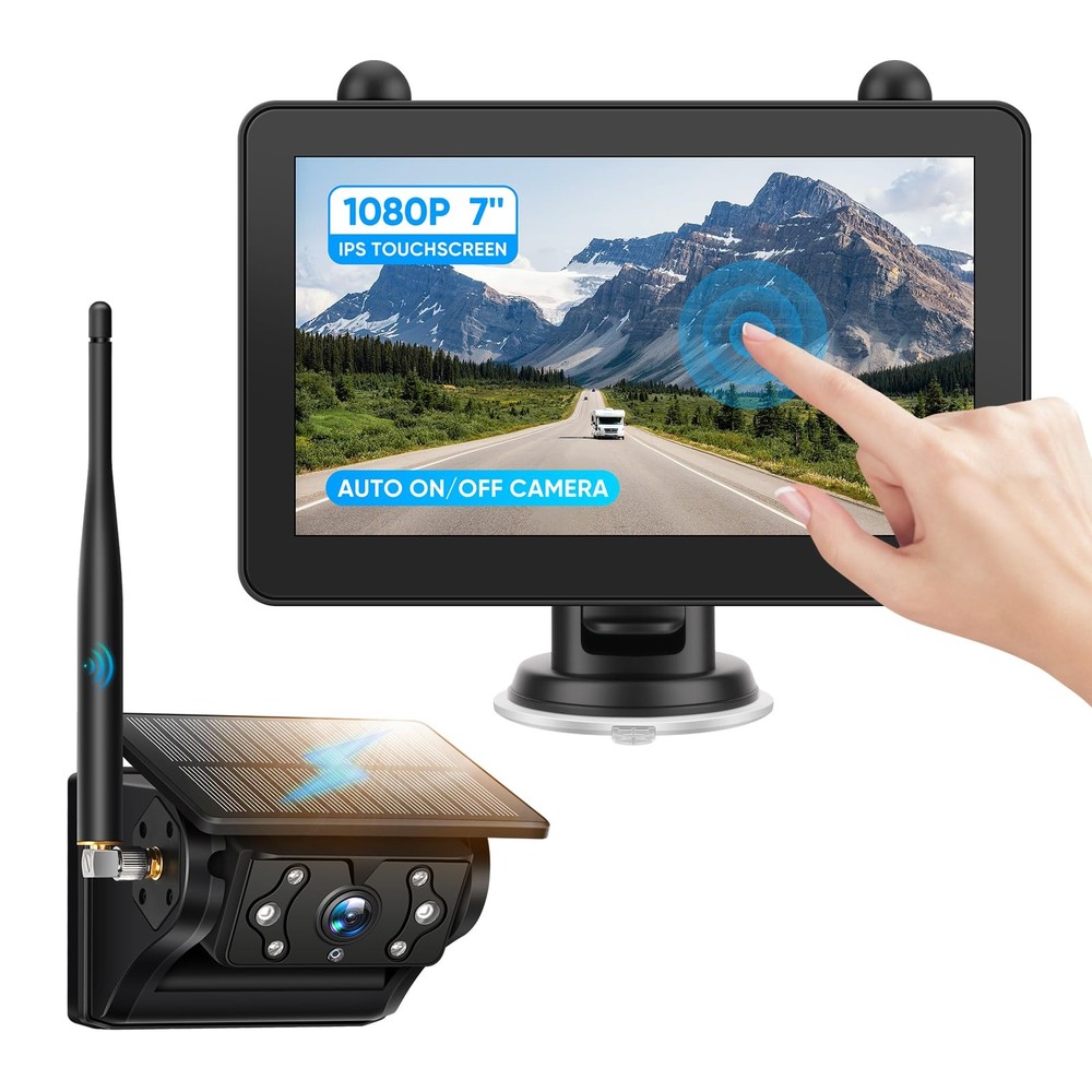 Magnetic Solar Wireless Backup Camera System with 7" IPS Touchscreen...