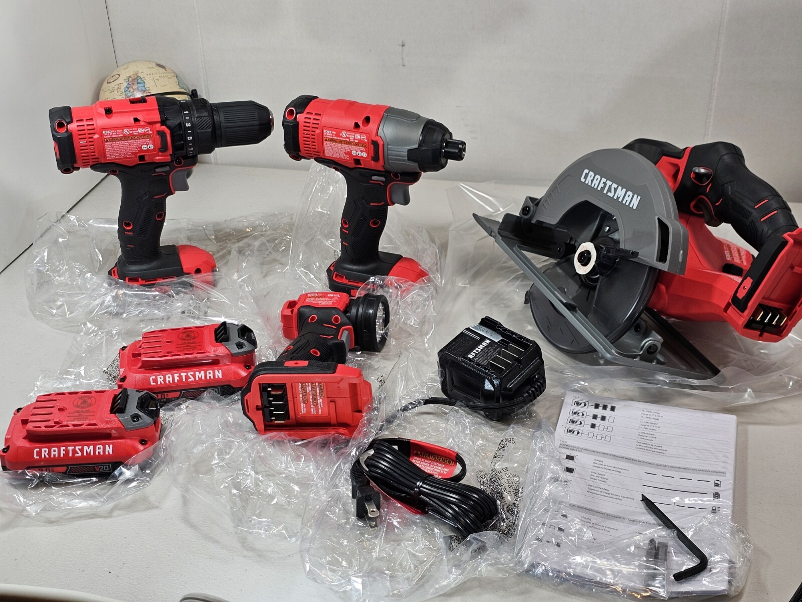Craftsman CMCK401D2 V20 Li-Ion 4 Tool Combo Kit + (2) 2.0 AH Battery Cordless