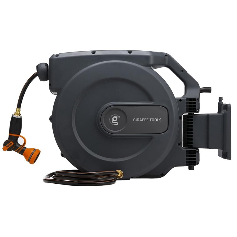 Giraffe Tools Retractable Garden Water Hose Reel Wall Mounted 1/2-IN 155-FT-Yard