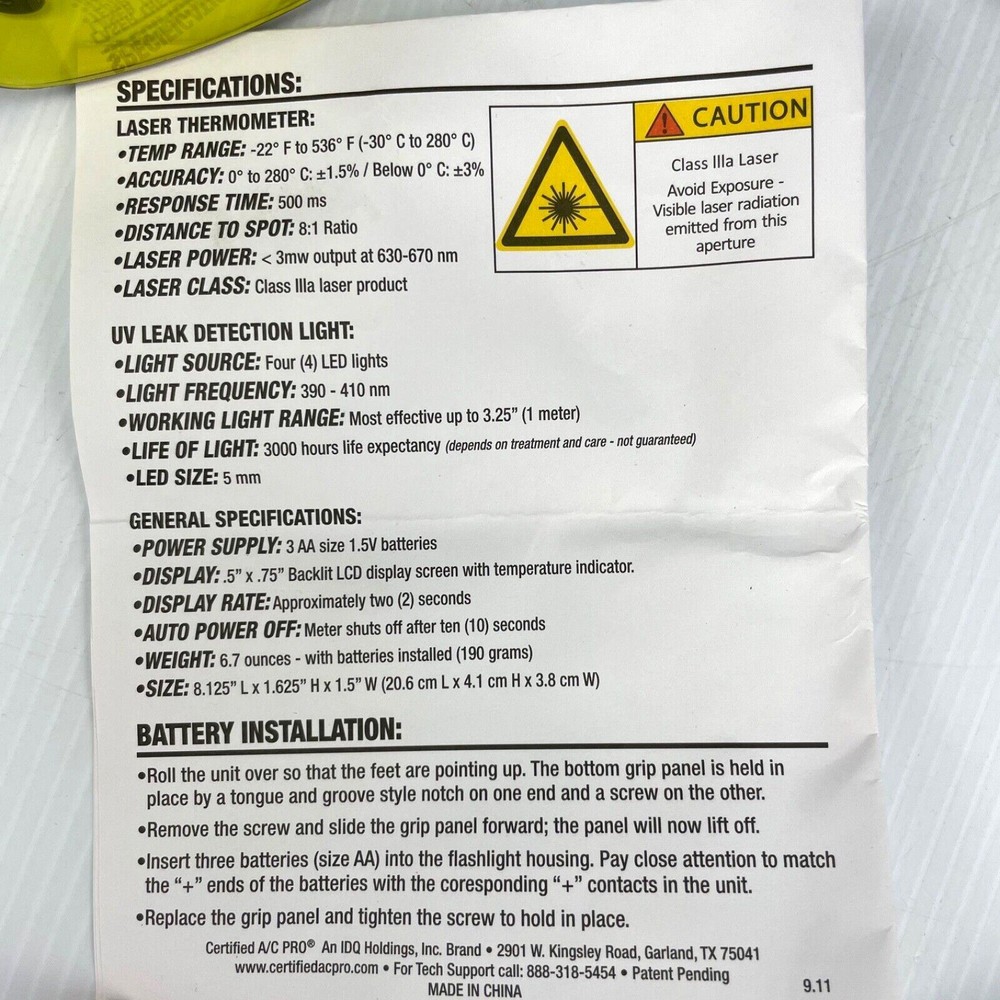 Interdynamics 439PROKIT Dualer Pro Laser Thermometer plus UV Light w/Case!