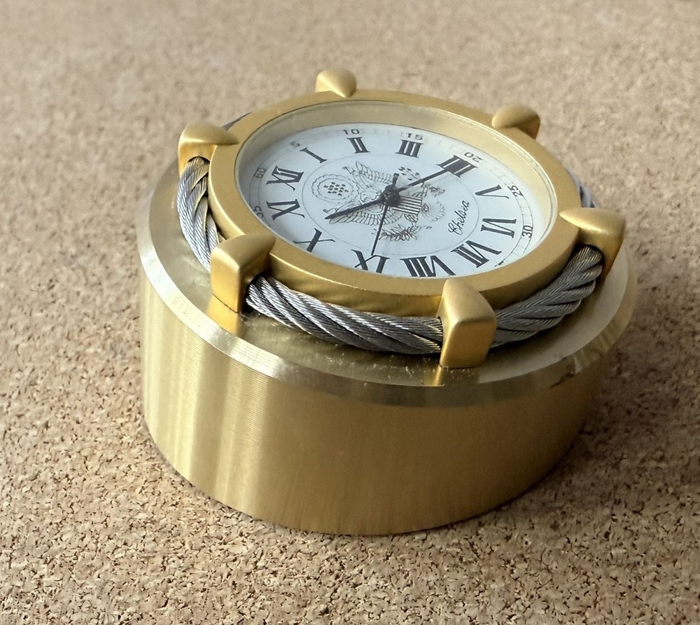 Chelsea Clock Solid Brass Cable Paperweight Clock W/American Eagle - RARE