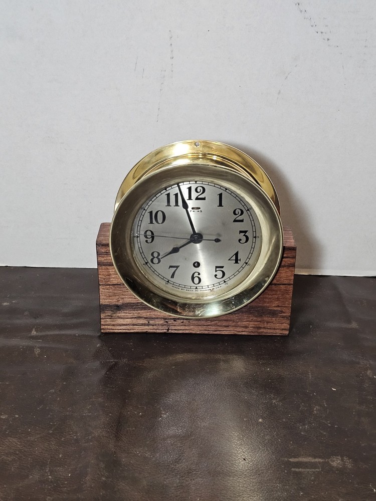 Vintage Seth Thomas Brass Ship's Clock with Stand, Working