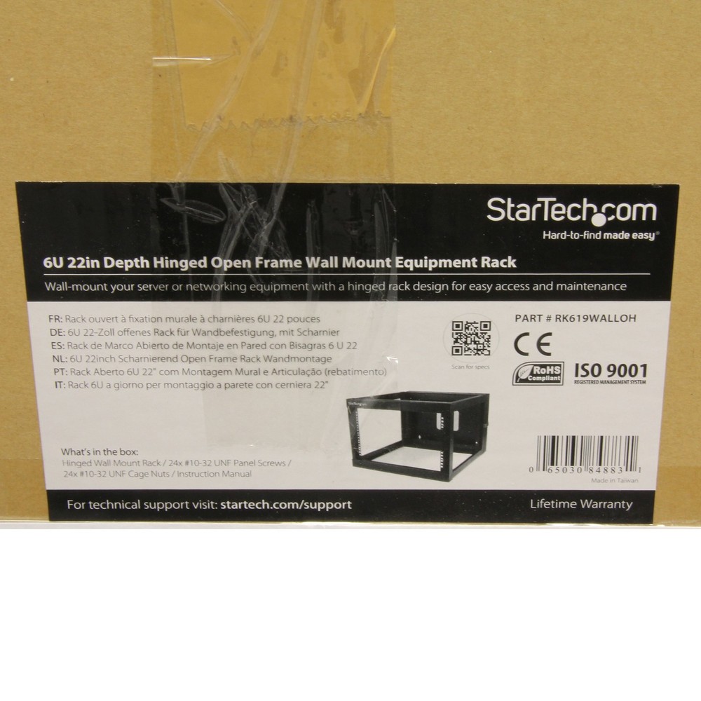 StarTech 6U 22in Depth Hinged Open Frame Wall Mount Server Rack